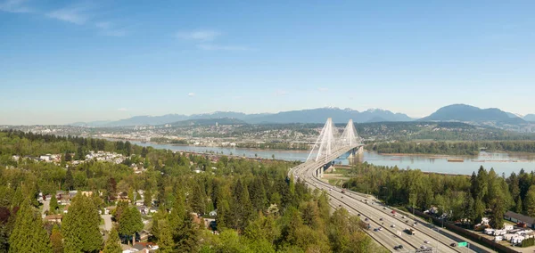 Aerial Panoramic View Trans Canada Highway Port Mann Bridge Sunny — Stock Photo, Image