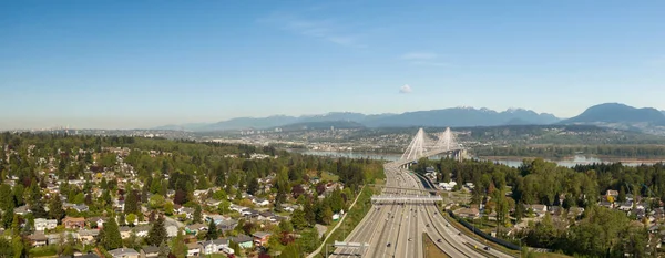 Aerial Panoramic View Trans Canada Highway Port Mann Bridge Sunny — Stock Photo, Image