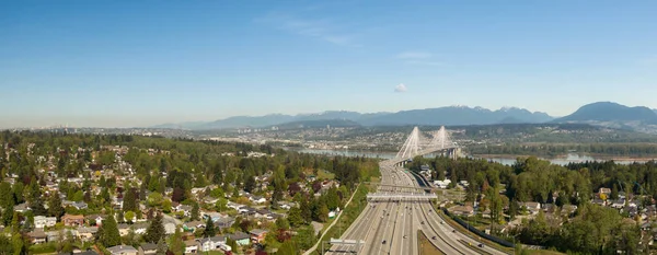 Vzdušný Panoramatický Výhled Dálnici Trans Canada Nedaleko Mostu Port Mann — Stock fotografie