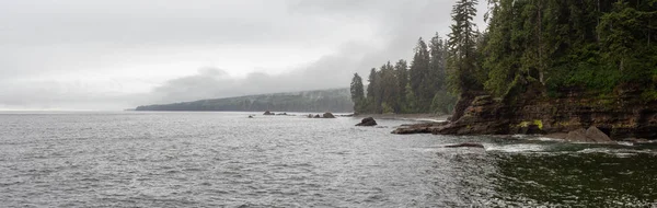 Beautiful Panoramic View Sandy Beach Juan Fuca Trail Foggy Rainy — Stock Photo, Image