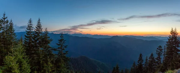 鮮やかでカラフルな夏の夕日の間にアメリカの山の風景の美しいパノラマビュー サントップ展望台から撮影 マウントレーニア国立公園 シアトルの南 ワシントン アメリカ合衆国 — ストック写真