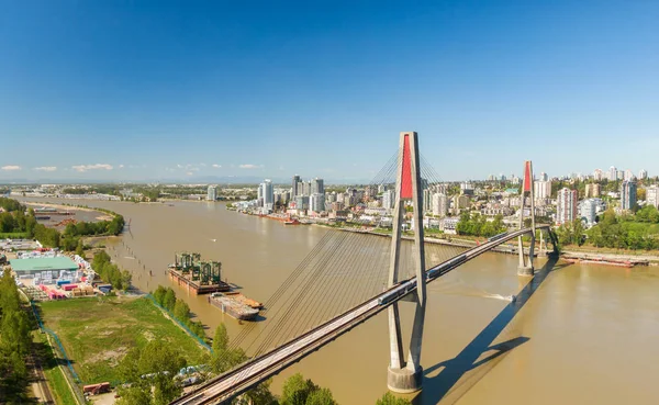 Aerial View Skytrain Bridge Fraser River Taken Surrey Greater Vancouver — Stock Photo, Image