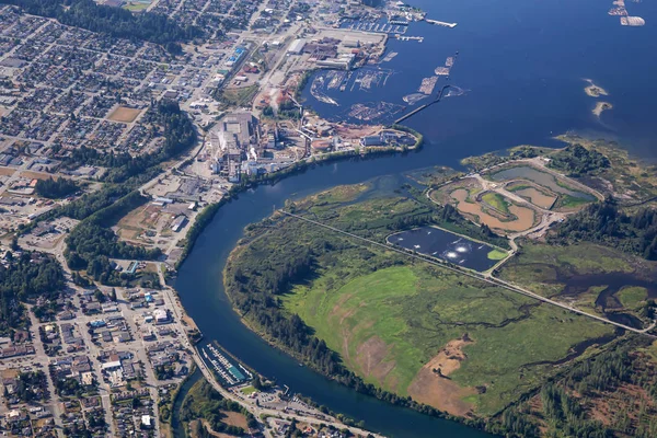 Aerial View Small Industrial Town Port Alberni Vancouver Island Sunny — Stock Photo, Image