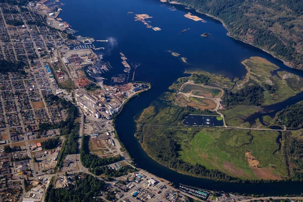 Aerial View Small Industrial Town Port Alberni Vancouver Island Sunny — Stock Photo, Image