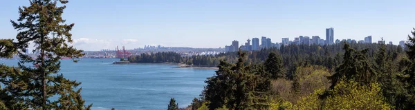 Aerial Panoramic View Stanley Park Downtown City Vibrant Sunny Day — Stock Photo, Image