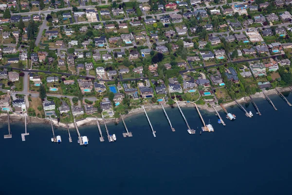 Luchtfoto Van Luxe Woningen Deep Cove Door Oceaan Inlaat Genomen — Stockfoto