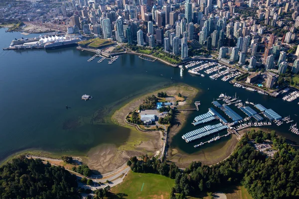 Вид Воздуха Бухту Coal Harbour Современный Центр Города Время Яркого — стоковое фото