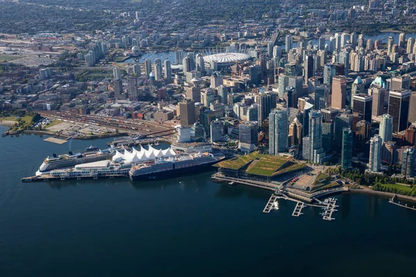 Vista Aérea Downtown City Port Harbour Vancouver Colúmbia Britânica Canadá — Fotografia de Stock