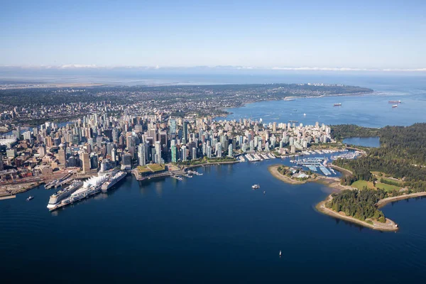 Vista Aérea Downtown City Port Harbour Vancouver Colúmbia Britânica Canadá — Fotografia de Stock