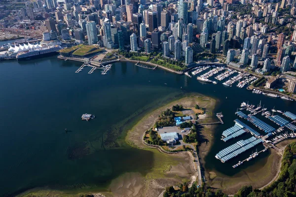 Вид Воздуха Бухту Coal Harbour Современный Центр Города Время Яркого — стоковое фото