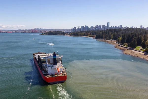 Vancouver Colúmbia Britânica Canadá Abril 2019 Vista Aérea Navio Grande — Fotografia de Stock