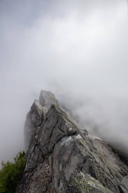 Bulutlu bir yaz sabahı sırasında Kanada Dağ Manzara Güzel Görünümü. Crown Mountain, North Vancouver, British Columbia, Kanada'da ele alındı.
