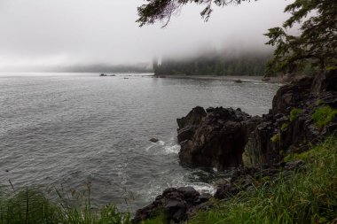 Bir yaz gün batımı sırasında Juan de Fuca Trail üzerinde kayalık bir plaj Güzel Görünümü. Sombrio Beach'te, Port Renfrew yakınlarında, Vancouver Adası, Bc, Kanada.