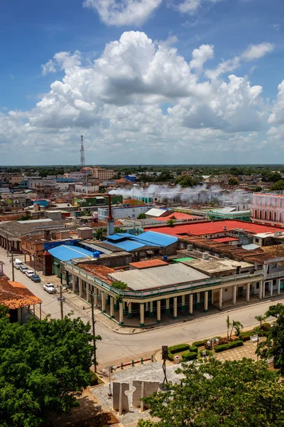 Widok Lotu Ptaka Małe Kubańskie Miasto Ciego Avila Pochmurny Słoneczny — Zdjęcie stockowe