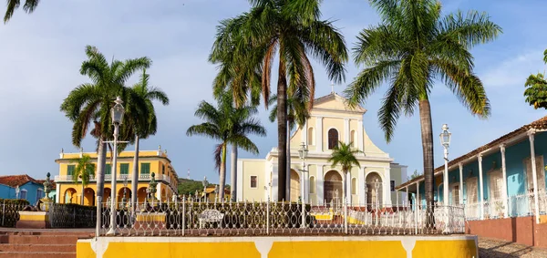 Bela Vista Panorâmica Uma Igreja Católica Plaza Mayor Durante Pôr — Fotografia de Stock