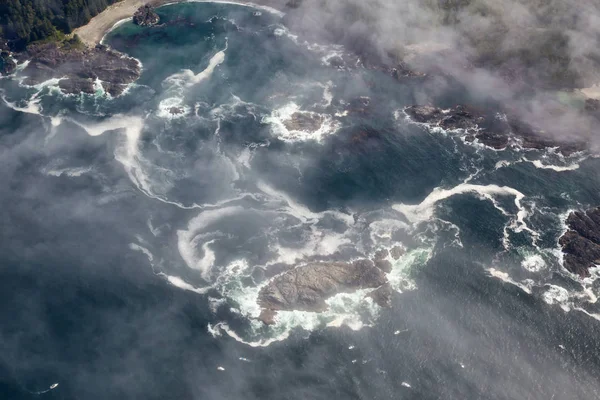 Aerial View Beautiful Beach Covered Clouds Fog West Pacific Ocean — Stock Photo, Image
