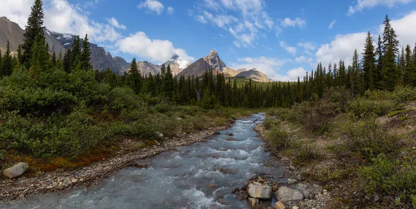 Ghiacciaio Che Scorre Nelle Splendide Montagne Rocciose Canadesi Durante Una — Foto Stock