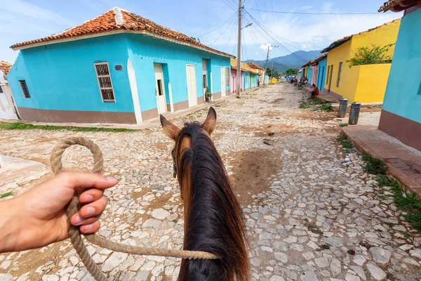 Trinidad Cuba Junio 2019 Montar Cima Caballo Las Calles Pequeño —  Fotos de Stock