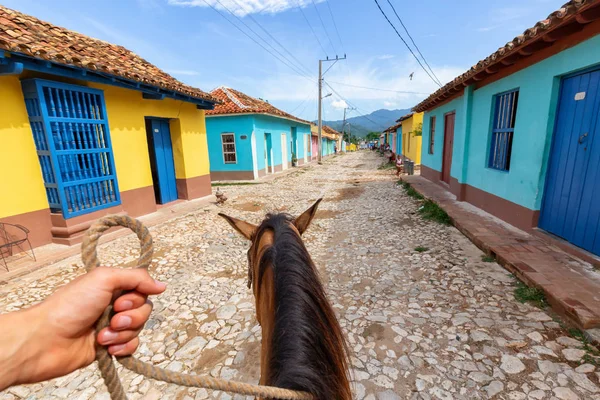 Trinidad Cuba Junio 2019 Montar Cima Caballo Las Calles Pequeño —  Fotos de Stock