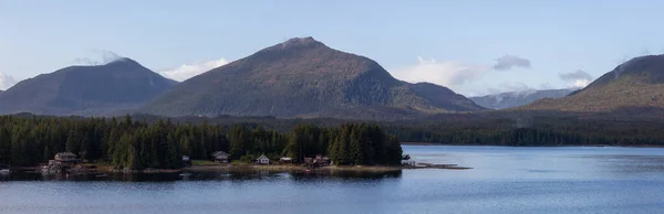 Schöne Luftaufnahme Von Häusern Der Küste Des Ozeans Einem Sonnigen — Stockfoto