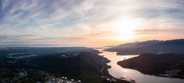 Aerial Panoramic View of a Modern City, Vancouver, BC, Canada