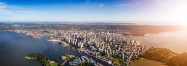 Vancouver şehir merkezi, British Columbia, Kanada. Hava Panoramik Görünümü