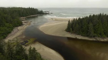 Okyanustan gelen dalgalarla kumsal manzarası..