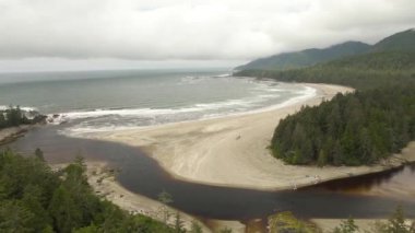 Okyanustan gelen dalgalarla kumsal manzarası..