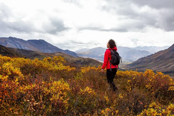 Chica senderismo en la naturaleza canadiense — Foto de Stock
