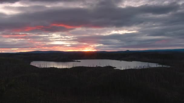 Vista del lago escénico rodeado de montañas y bosque — Vídeos de Stock