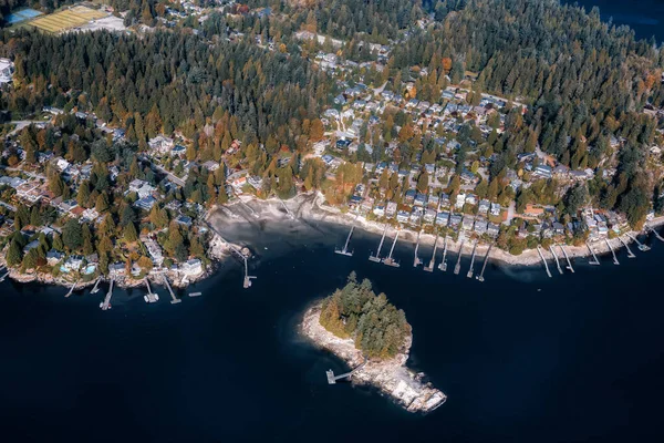 海のそばの美しい地区の高級住宅の空中ビュー — ストック写真