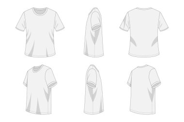 A white vector t-shirt mockup isolated on a white background. Editable vector template for fashion design, branding, apparel presentation, clothing store, or print on demand.