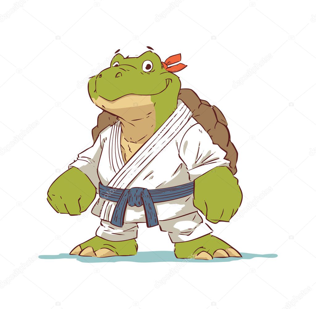 Funny Sea Turtle Judo Fighter Character
