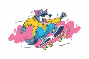Funny Wolf Playing Skateboarding