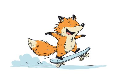 Funny Red Fox Playing Skateboarding