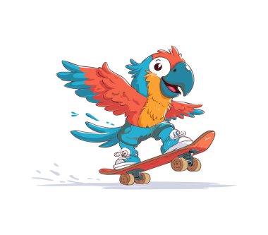 Funny Parrot Playing Skateboarding
