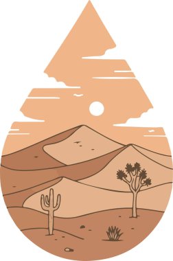 Düşürme Şekli Vektör İllüstrasyonundaki Çöl Manzarası