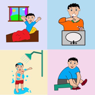 çocuklar için sabah rutini iyi alışkanlıklar motivasyonel baskı seti koleksiyonu