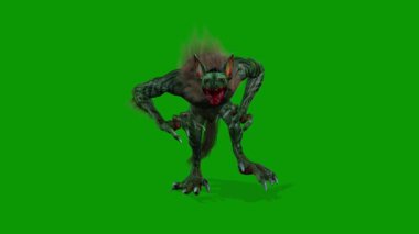 Canavar Werehyena Yürüyen Ön-3D Canlandırma Yeşil Ekranda
