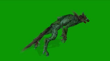Monster Werehyena Sahnenin Sağ Tarafına Saldırıyor 3D Canlandırma Yeşil Ekranda