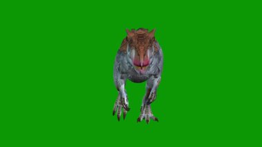 Gerçekçi Dinozor Ön 3D Render-Jurassic Dinozor Yeşil Ekranından Hızlı Koşun