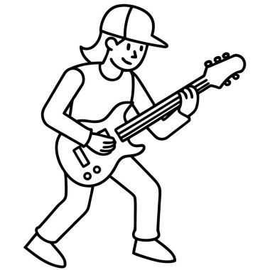 Elinde gitar olan ayakta duran bir müzisyenin, beysbol sopalı bir oyuncunun ve tüfekli bir avcının temsilcisi.