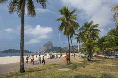 Güzel yatay, palmiye ağaçları eğlence alanında Aterro Flamengo yap, Sugar Loaf Dağı arkasında, Rio de Janeiro, Brezilya için görüntüleyin