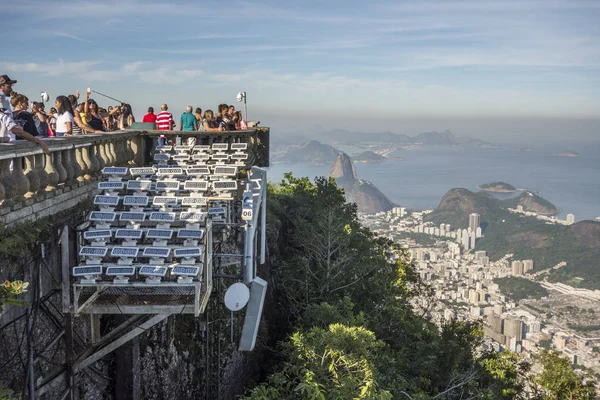 Cristo Redentor Kurtarıcı Dan Güzel Manzara Morro Üzerinde Zevk Turist — Stok fotoğraf