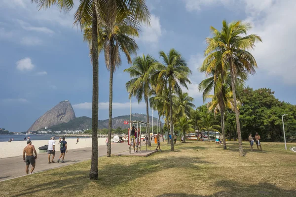 Güzel yatay, palmiye ağaçları eğlence alanında Aterro Flamengo yap, Sugar Loaf Dağı arkasında, Rio de Janeiro, Brezilya için görüntüleyin
