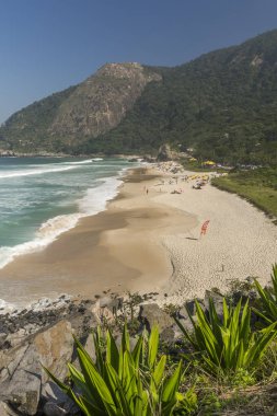 Atlantik Okyanusu üzerinde Atlantik yağmur ormanları ve Restinga bitki örtüsü, Batı Yakası Rio de Janeiro, Brezilya tarafından güzel Prainha plaj manzara