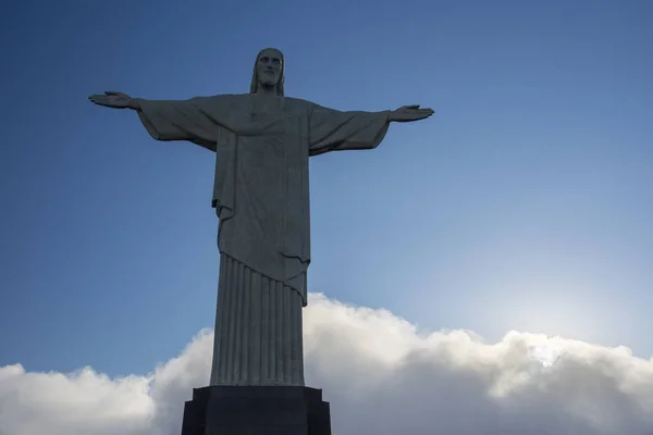Красивый Пейзаж Cristo Redentor Christ Redeemer Статуя Облака Morro Corcovado — стоковое фото