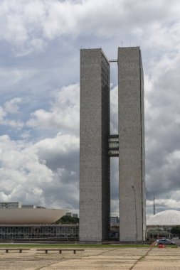 National Congress building with two towers in central Brasilia, Federal District, capital city of Brazil clipart