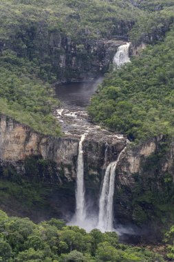Beautiful landscape of big waterfalls in the nature seen from Mirante da Janela (Window Belvedere) in Chapada dos Veadeiros, Goias, central Brazil clipart