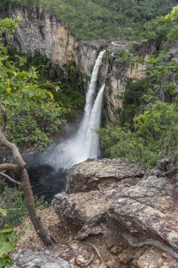 Landscape of big beautiful waterfall in the nature, Chapada dos Veadeiros, Goias, central Brazil clipart